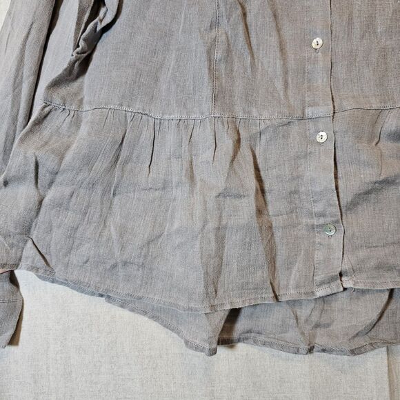 Artisan NY Grey Linen Top Womens XL Peplum Mother Of Pearl Classic Old Money - Picture 3 of 8